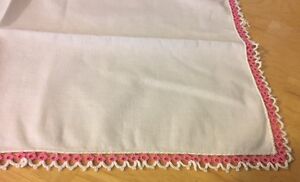 Vintage Cotton Placemat w/ Pink & White Tatted Edge