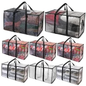 Heavy Duty Moving Bags or Storage Bags – Storage Bins with Lids, 8 Pack Clear - Picture 1 of 7
