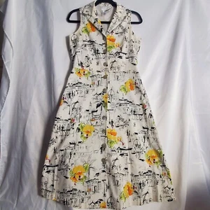 Coldwater Creek Dress P10 Travel Sketch Print Sleeveless Button Front - Picture 1 of 11
