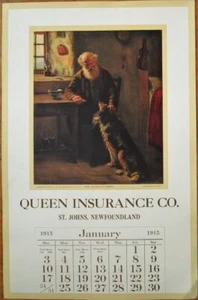 Calendario/póster publicitario St. Johns, Terranova, Canadá 1915 con seguro para perros - Imagen 1 de 1