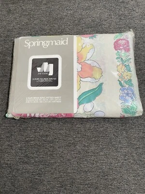 Springmaid Jay Yang California King Fitted Sheet Vtg Anniversary Floral New 80s - Image 1 of 4
