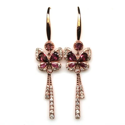 925 Sterling Silver Purplish Red Rhodolite Garnet, Ruby & Zircon Earrings - Image 1 of 4