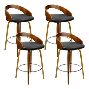 NNEDSZ Set of 4 Walnut Wood Bar Stools - Black and Brown - Picture 1 of 5