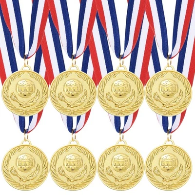 8 Pieces Gold Winner Medals Metal Award Medal with Neck Ribbon Foto 1 de 4