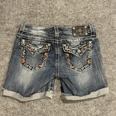 Pantalones cortos Miss Me para mujer 29 azules florales firma bordados puños denim Foto 1 de 4