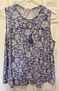 Top donna Angels Forever Young bianco/blu floreale scollo spacco nappa cravatta taglia L - Foto 1 di 5