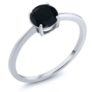 10K White Gold 0.80 Ct Round Black Onyx Solitaire Engagement Ring - Picture 1 of 61