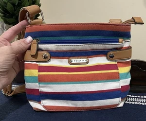 Rosetti Crossbody Bag Small Brown Purse Striped Zip Inner Pockets - Picture 1 of 12