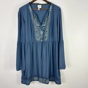 Knox Rose Tunika XXL blau Boho bestickt Bauern Top Stufen Festival Landhaus - Bild 1 von 10