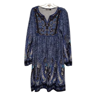 Vestido Suéter Blanco Marca 1X Azul Apoline Paisley Bordado Boho Tejido Invierno Foto 1 de 4
