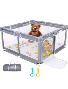 Tenckat Laufstall Laufgitter für Babys & Kleinkinder 125x125x68cm Tragbar Grau - Bild 1 von 9