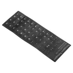 Portuguese Keyboard Stickers 4Pcs Computer, Black Background White Lettering - Photo 1/5