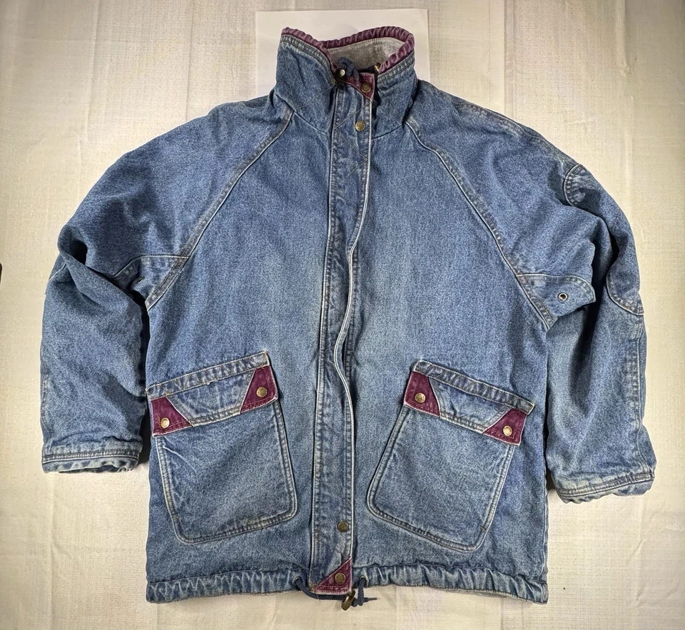 VTG Current Seen Reversible Denim Jacket With Grey Sweatshirt Lining XL 90’s - Image 1 of 4