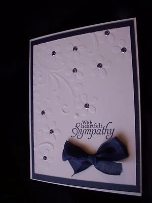 Handmade Navy Sympathy Card Using Stampin Up With Heartfelt Sympathy Bow - Image 1 of 4