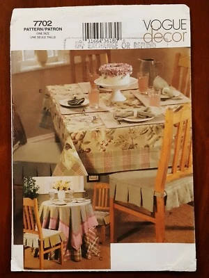 VOGUE PATTERN - 7702 DINING DECOR TABLECLOTH SEAT COVER PLACEMAT NAPKIN UNCUT - Image 1 of 2