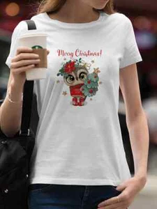 Cartoon Snowman New Year Cool Vintage Women T Shirt Print Tops Tee Lady T-Shirts - Picture 1 of 3