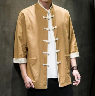 Chinese Style Men's Hanfu Tops Button Down Shirts Loose Tang Zhuang Outwear New - Image 1 of 4