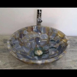 Natural Agate Sink | Stone Wash Basin | Bathroom Countertop Vessel Decor - Picture 1 of 4
