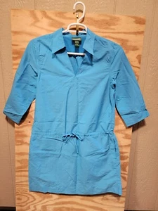 L. L. Bean Vented Dress Size Large Cinch Waist V Neck Blue - Picture 1 of 15