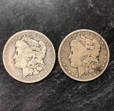 2 UNITED STATES GENUINE MORGAN SILVER DOLLARS 1890 P & 1900 O LOT Cover