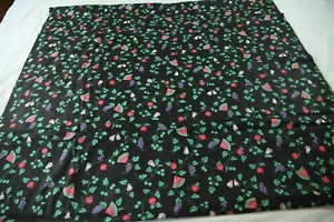 4.44Y x 44W Vintage 80s 90s Fruit Chintz on Black Cotton Vine Watermelon Berry - Picture 1 of 8