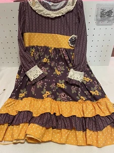 Rya Bella 2 Piece Set Flora Polka Dot Long Sleeve Geo Ruffle Trim Girls Sz 7/8 - Picture 1 of 5