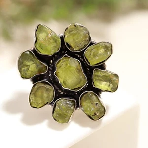 Natural Peridot Raw Gemstone 925 Sterling Silver Ring Handmade Jewelry Gift - Picture 1 of 4