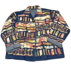 Vintage New Direction Jacket Womens Sz L Blue Jean Denim Embroidered Button Up - Picture 1 of 8