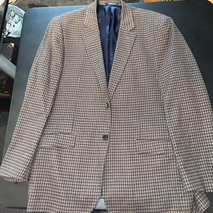 Paul Frederick Blue/Brown Check Cotton Spandex Flannel Blazer Jacket SZ 46L - Picture 1 of 20