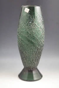 ANTIQUE ITALY DARK GREEN TREE BARK TEXTURED LARGE VASE ROUGH PONTIL - Picture 1 of 8