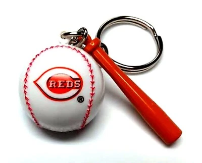 CINCINNATI REDS KEYCHAIN BALL & BAT 1" ROUND BALL LICENSED NEW MLB CHARM PULL - Image 1 of 2
