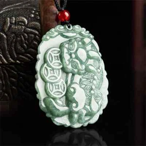 Natural Green Jadeite Carved Charm Coins PiXiu Lucky Pendant Amulet Necklace - Picture 1 of 14