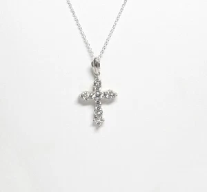 1.25" x 0.75" Sterling Silver & CZ Cross Pendant w/18” SS Cable Link Chain - Picture 1 of 7