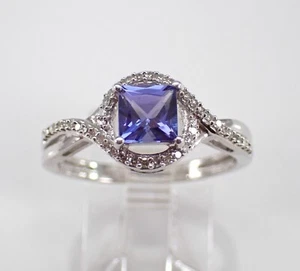 White Gold Diamond and Tanzanite Halo Engagement Ring December Gemstone Gift - Picture 1 of 7