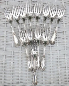 Antique Rogers/International ARBUTUS 1908 Silverplated Forks: 11 Salad & 2 Beef - Picture 1 of 11