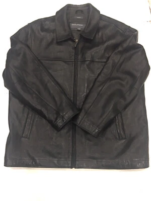 PERRY ELLIS INSULATED MEN’S BOMBER LEATHER BLACK JACKET SZ XL - Image 1 of 4
