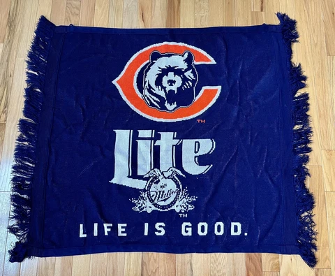 Vintage Chicago Bears Bear Head Miller Lite Life Is Good Hanging Wall Blanket Cover
