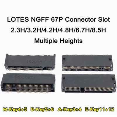 LOTES NGFF 67P Connector M.2 SSD slot 2.3H/3.2H/4.2H/4.8H/6.7H/8.5H KEY A/B/E/M  - Image 1 of 3