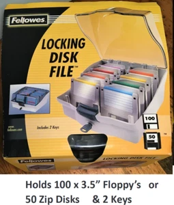 Fellowes Locking Disk File for 100 3.5" Floppy 50 Zip Disks with Dividers 2 Keys - Picture 1 of 3