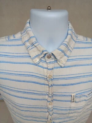 Ben Sherman Mens Shirt XL Fits Large White Blue Striped Linen Blend Shirt  - Image 1 of 4