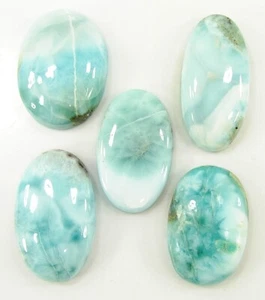 157.95CT Natural Azul Larimar Suelto 26-31 MM Gema Cabujón 5 Piezas Lote-1697 - Picture 1 of 2