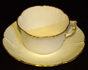 Bone China ~ CUP & SAUCER ~ Hammersley ~ White Swirl, Scalloped ~ Gold Rim - Picture 1 of 4