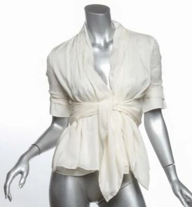 VALENTINO Womens White Short Sleeve Wrap Layered Deep V-Neck Blouse Shirt US6 M - Picture 1 of 4