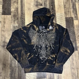 BNWT Women’s Affliction Y2K Rhinestone Grunge Hoodie L - Picture 1 of 6
