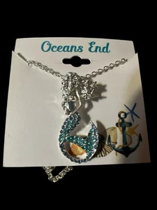 Ocean's End Meerjungfrau blau Strass Silber Halskette 18" Kette Strand Schmuck Neu mit Etikett - Bild 1 von 3