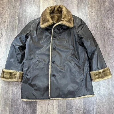 Vintage Donnybrook Women's Black Polyvinyl Reversible Faux Fur Coat Size Large - Image 1 of 4