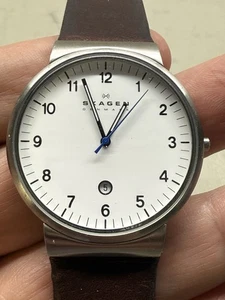 Skagen White Dial Brown Leather Band Men's Watch SKW6082. 3 ATM. Works! - Picture 1 of 7