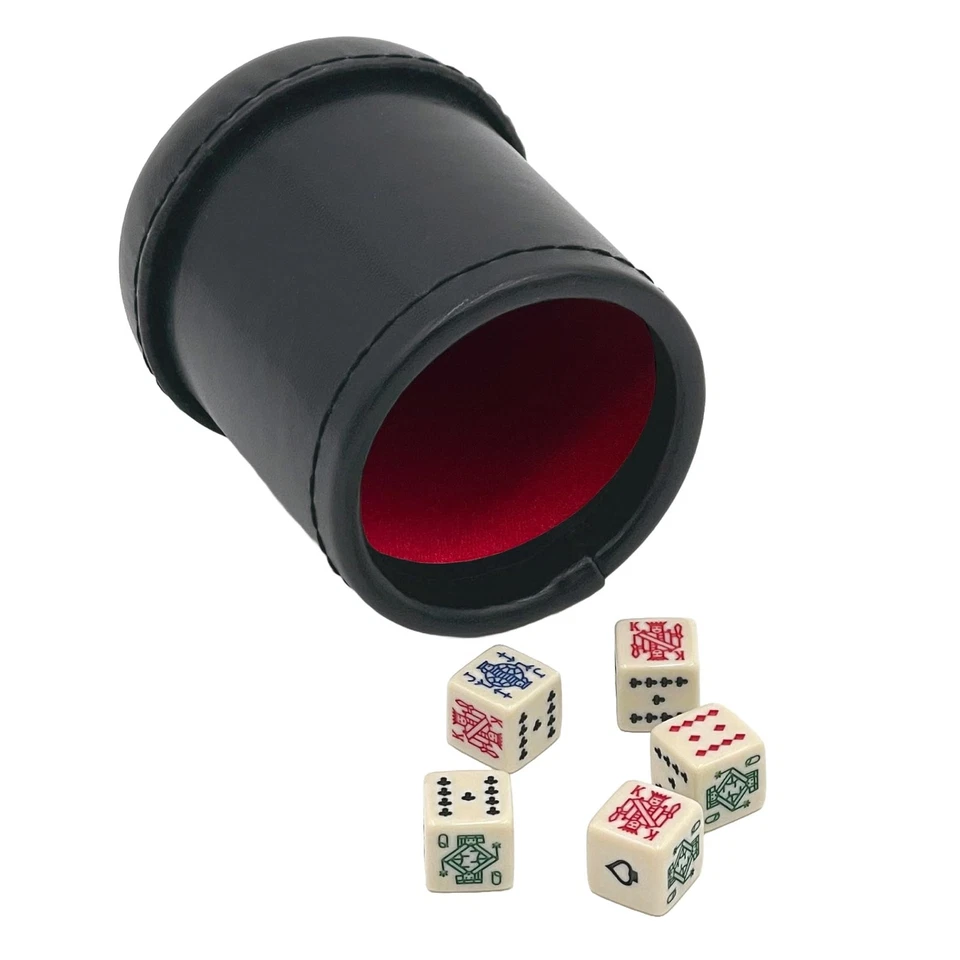 StealStreet SSCQG7815 Black/cream Color Deluxe Leather Like Dice Cup With 5