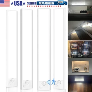 4X Motion Sensor Under Cabinet Closet Light USB Rechargeable Kitchen Lamp Strip - Picture 1 of 8