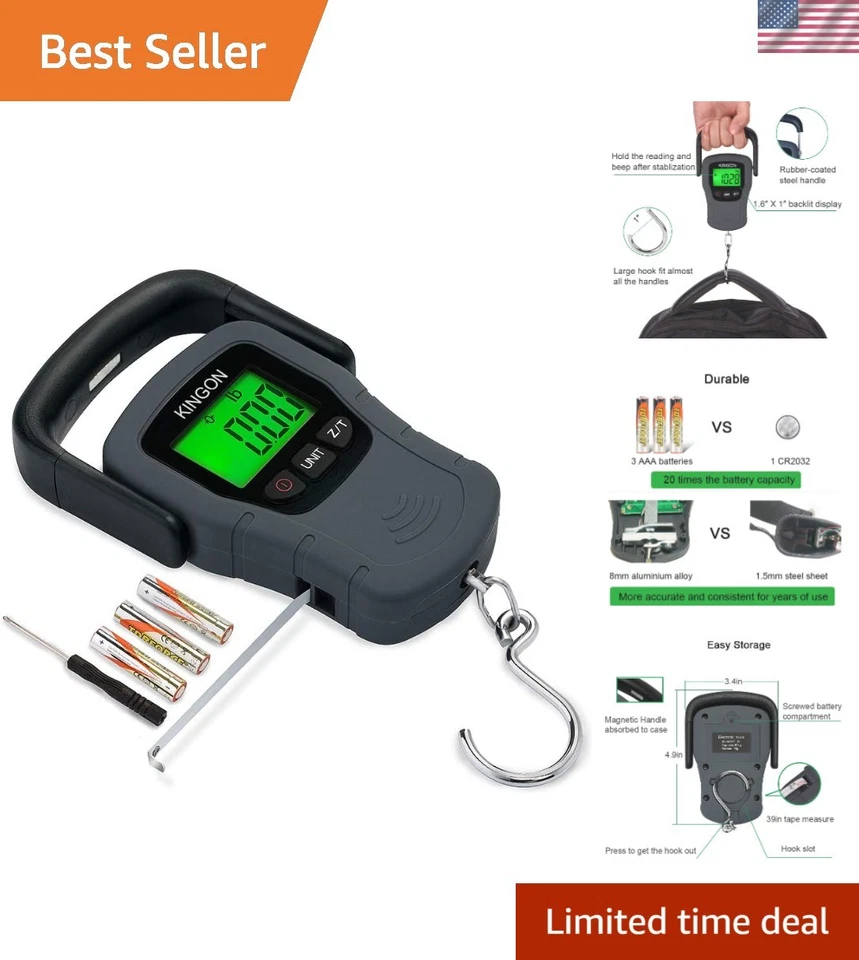 Portable Digital Hanging Hook Scale Backlit LCD Display and Measuring Tape 50kg